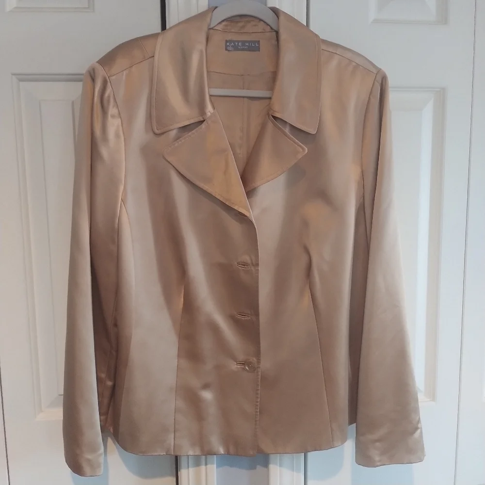 Kate Hill Woman 100 percent Gold Silk Blazer Plus Size 22W - Picture 3 of 9